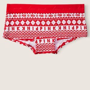 ⛄️🤶VS PINK LOGO Boyshort Christmas X-Mas Holiday Panty Shorties Geometric NWT